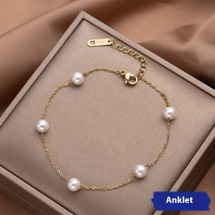 Pearl Titanium Steel Anklet Female Accessories Women's Beach Jewelry