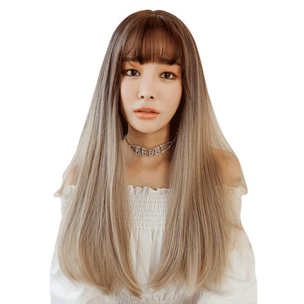 Fashion realistic hair long straight hair wig chemical fiber wig