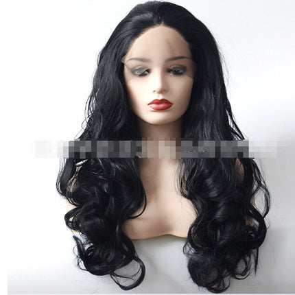 European and American fashion black big wave wig high-grade chemical fiber front lace head cover