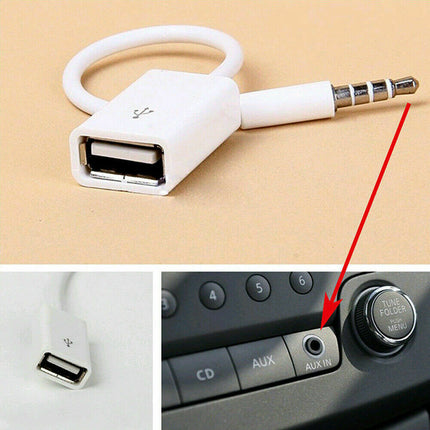 Car MP3 3.5mm Male AUX Audio Socket Jack To USB 2.0 Female Converter Cable Cord