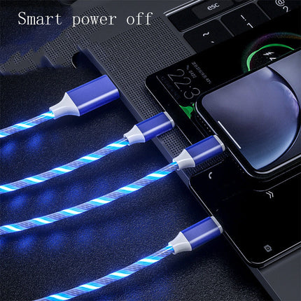 3 In 1 Micro USB Type C Cable LED Flowing Light Type C Charger Cable Mobile Phone Charging Wire