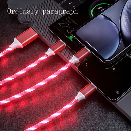 3 In 1 Micro USB Type C Cable LED Flowing Light Type C Charger Cable Mobile Phone Charging Wire