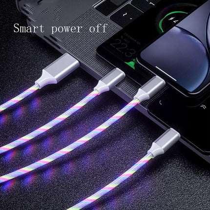 3 In 1 Micro USB Type C Cable LED Flowing Light Type C Charger Cable Mobile Phone Charging Wire