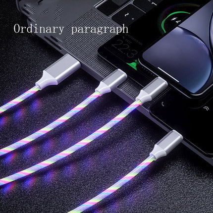 3 In 1 Micro USB Type C Cable LED Flowing Light Type C Charger Cable Mobile Phone Charging Wire