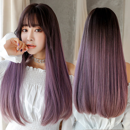 Fashion realistic hair long straight hair wig chemical fiber wig