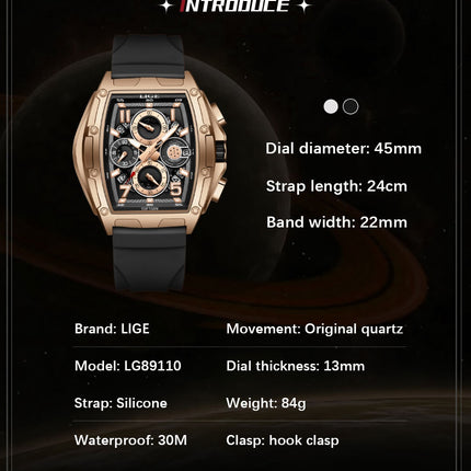 Men's Multi-functional Waterproof Calendar Sports Wine Barrel Curved Mirror Hollow Watch