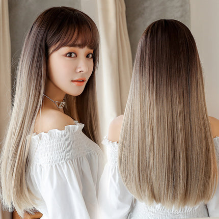 Fashion realistic hair long straight hair wig chemical fiber wig