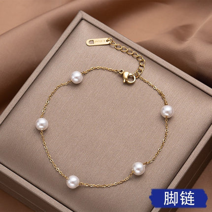 Pearl Titanium Steel Anklet Female Accessories Women's Beach Jewelry