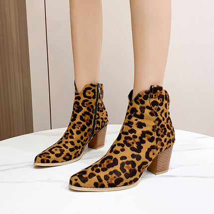 European And American Flat Leopard Print Pointed-toe Side Zip Women's Casual Pumps