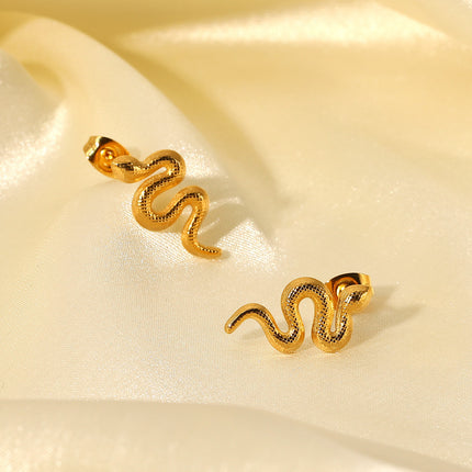 18K Gold Plated Stainless Steel Snake Stud Earrings For Women