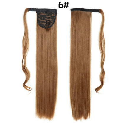 European And American Long Straight Hair Velcro Ponytail