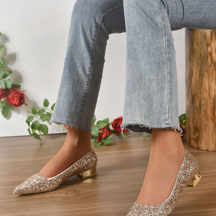 Crystal Sequins Low Heel Shoes Women