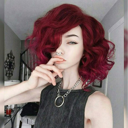 Burgundy curly hair wig