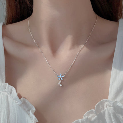 S999 Pure Silver Flower Necklace For Women Summer