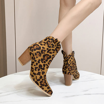 European And American Flat Leopard Print Pointed-toe Side Zip Women's Casual Pumps