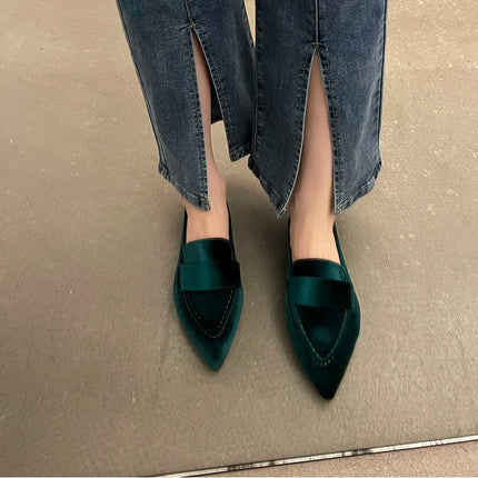 Korean Style Pointed Toe Square Heel Casual Pumps Women