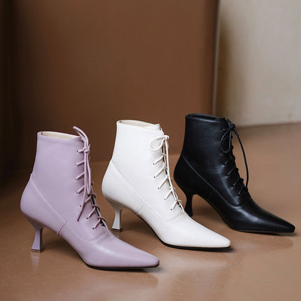 Fashion Cattle hide Leather Pointed High Heels