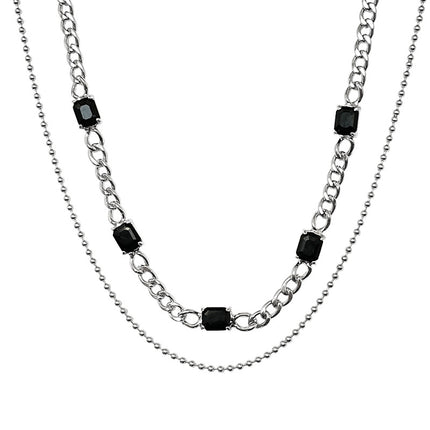 Black Square Diamond Double Layer Twin Necklace