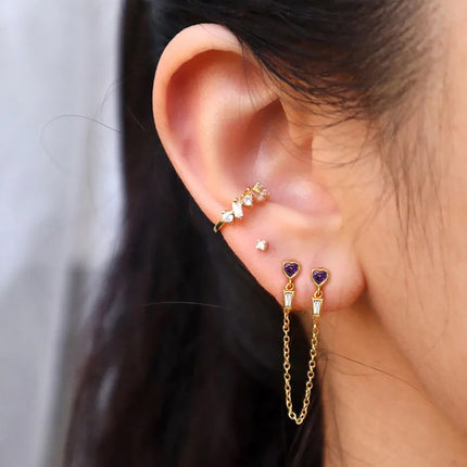 Geometric Diamond-embedded Heart Tassel Ear Ring