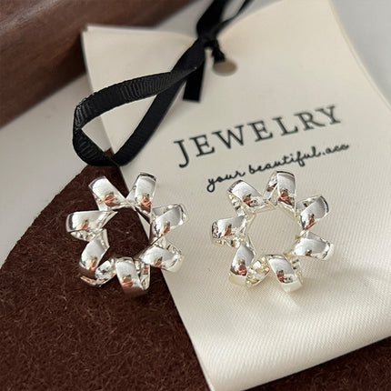 Twist Flower Ring Silver Needle Hollow Stars Stud Earrings