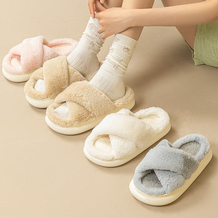 Fashion Cross Fluffy Slippers Women