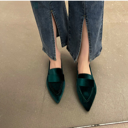 Korean Style Pointed Toe Square Heel Casual Pumps Women