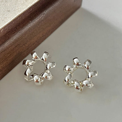 Twist Flower Ring Silver Needle Hollow Stars Stud Earrings