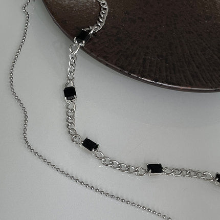 Black Square Diamond Double Layer Twin Necklace