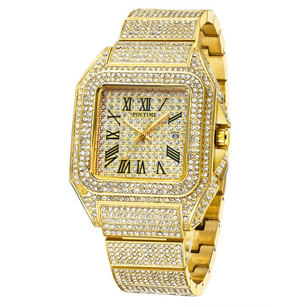 PINTIME Men's Quartz Watch Square Diamond