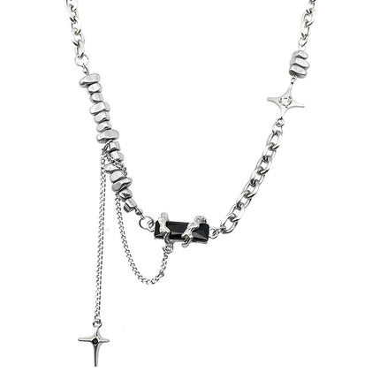 Special-interest Design Black Block Stitching Asterism Cross Necklace