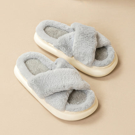 Fashion Cross Fluffy Slippers Women