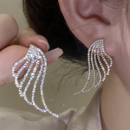 Light Luxury Sparkling Full Rhinestone Wings Earrings Retro Fashionable Simple Earrings