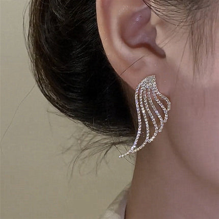 Light Luxury Sparkling Full Rhinestone Wings Earrings Retro Fashionable Simple Earrings