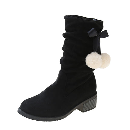 European And American Large Size Thick Heel Round Toe Mid-calf Retro Smoke Pipe Boots For Women