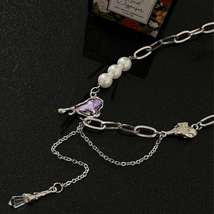 Sweet Cool Light Extravagant Love Heart Stitching Pearl Necklace