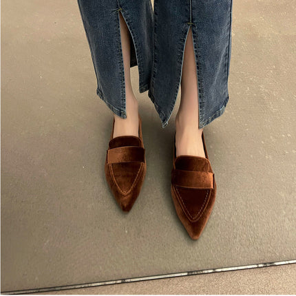 Korean Style Pointed Toe Square Heel Casual Pumps Women