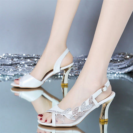 Plus Size Rhinestone Buckle Stiletto Peep-toe Sandals