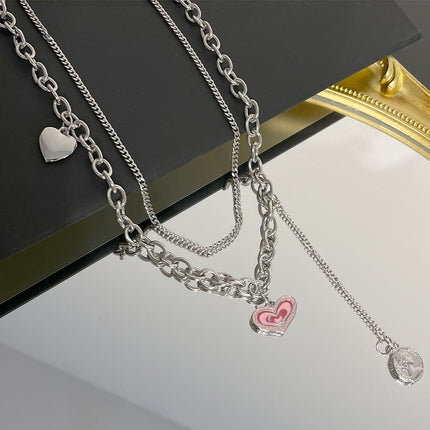 Titanium Steel Double Layers Loving Heart Necklace Female Sweet Cool