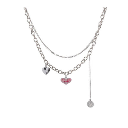 Titanium Steel Double Layers Loving Heart Necklace Female Sweet Cool