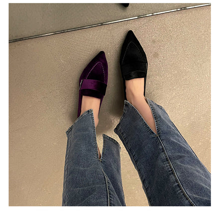 Korean Style Pointed Toe Square Heel Casual Pumps Women