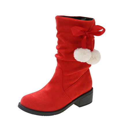 European And American Large Size Thick Heel Round Toe Mid-calf Retro Smoke Pipe Boots For Women