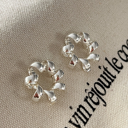 Twist Flower Ring Silver Needle Hollow Stars Stud Earrings