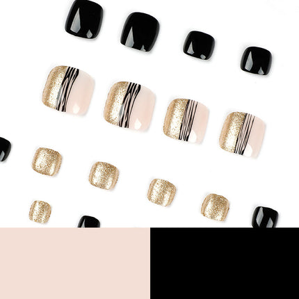 Women's Fashion Black Line Gold Powder Wear Manicure Nails