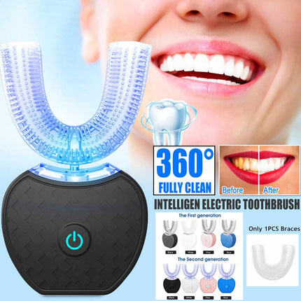 360 Degrees Intelligent Automatic Electric Toothbrush Waterproof U Type Tooth Brush Whitening Blue Light USB Charging