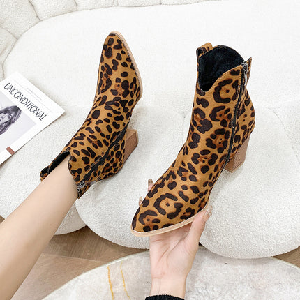 European And American Flat Leopard Print Pointed-toe Side Zip Women's Casual Pumps